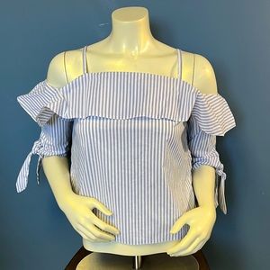CASTRO Blue Stripe Off Shoulder Ruffle Top
